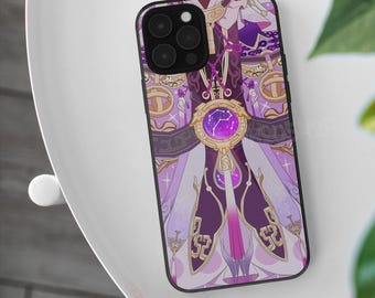Puede incluir: Una funda para smartphone con una ilustración gráfica en morado y blanco inspirada en Honkai Star Rail. El diseño muestra un emblema circular central con un patrón de constelación, detalles en tono dorado y motivos de tela fluida.