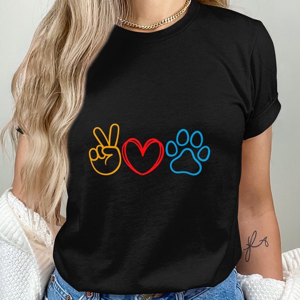 Peace Love Paws Graphic T-Shirt, Dog Lover Unisex Tee, Casual Pet Enthusiast Clothing, Animal-Themed Apparel, Trendy Canine Fan Shirt
