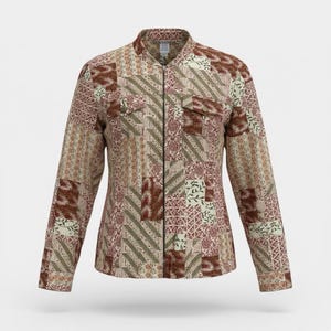 Stonebridge Vintage Jacket Medium Patchwork Zip Up Retro Career Casual Boho Red