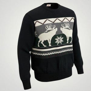 Dockers Sweater Vintage Men Medium Black Elk Snowflake Intarsia Pullover Cabin