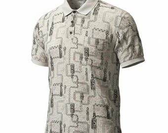 Tommy Bahama Polo Shirt Vtg Men Large Cream Tiki Tribal Silk Relaxed Fit Coastal