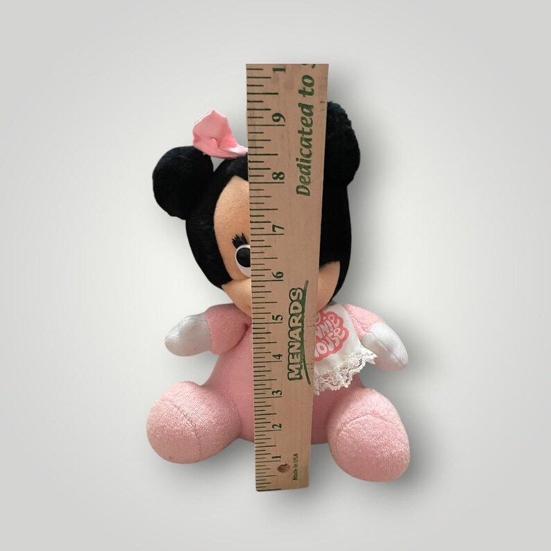 Applause Baby Minnie Mouse Plush Small Pink Vintage 1980s Disney Bib Bow Retro afbeelding 5