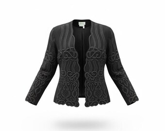 Jovani Evening Jacket Women 20 Black Beaded Soutache Formal Blazer Vintage Glam