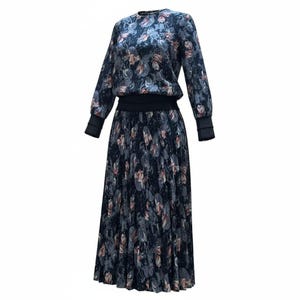 Code 7 New York Shirt Midi Skirt Set Vintage Medium Tulip Floral Blue Women's