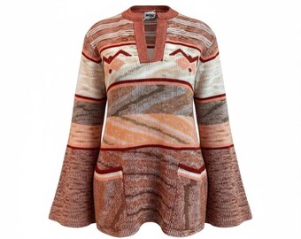 Ades of California Tunic Sweater Women Medium Rust Orange Southwestern 70s