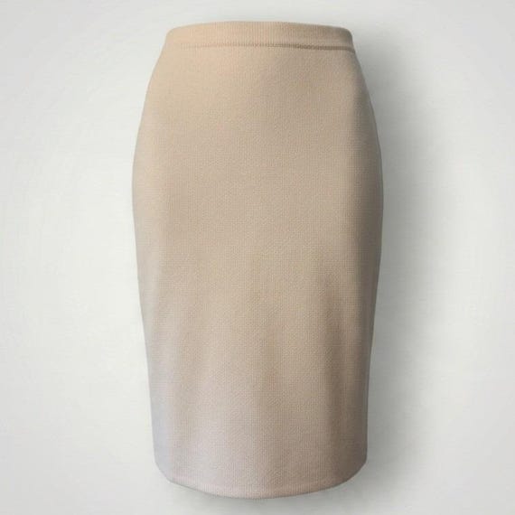 St. John, St. John Evening Santana Knit Pencil Skirt 90s VTG 10 Beige Pull On Comfort USA