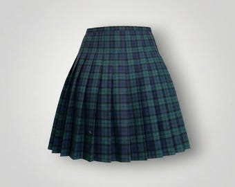 Pendleton Pleated Skirt Women 14 Green Navy Tartan Wool Vintage Dark Academia