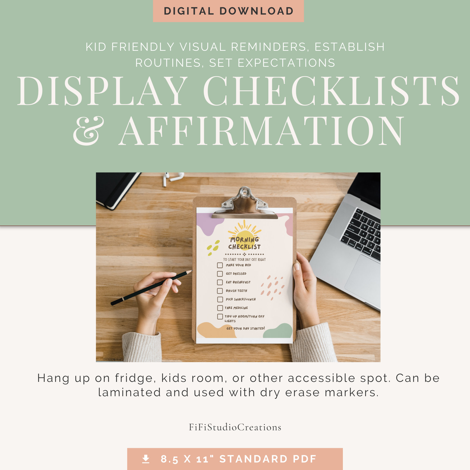 Customizable Kids Routine Checklists and Affirmation Template | Set ...