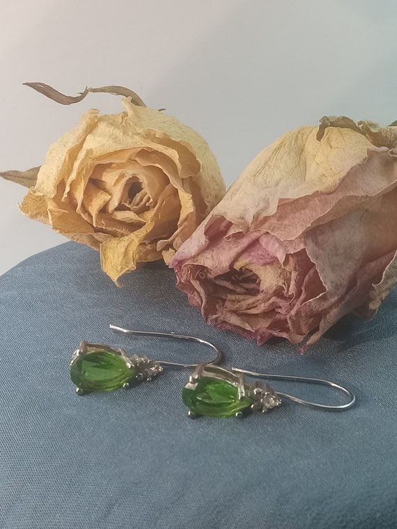 Pear Shaped Peridot Solitaire Earings Sterling Sil