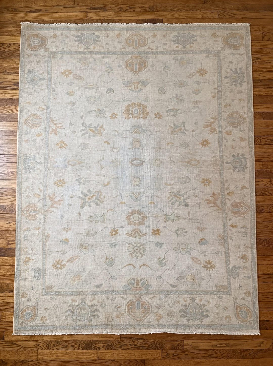 Cream Turkish Rug Soft Cream & Pastel Neutral Boho Rug - Vintage Style Floral Area Carpet ...