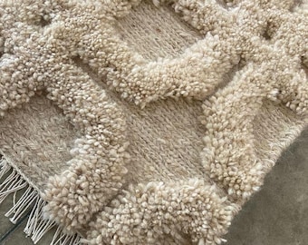 Sondergröße, Handgeknüpfter Wollteppich, Beiger Berber Teppich, Boho Wohnzimmer