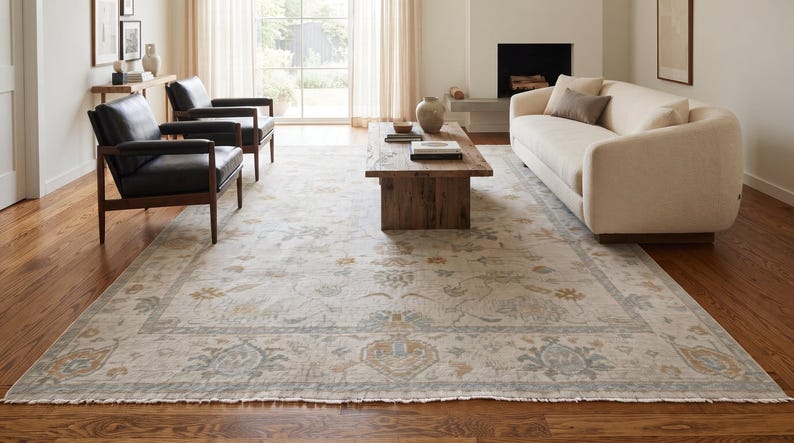 Cream Turkish Rug Soft Cream & Pastel Neutral Boho Rug - Vintage Style Floral Area Carpet ...