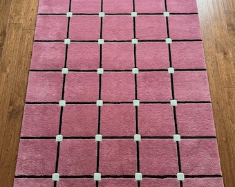 Pink Area Rug - Custom Sizes Available - Blush Pink Geometric Grid wool Carpet - Hand-Tufted  Modern Minimalist Scandinavian Design Rug