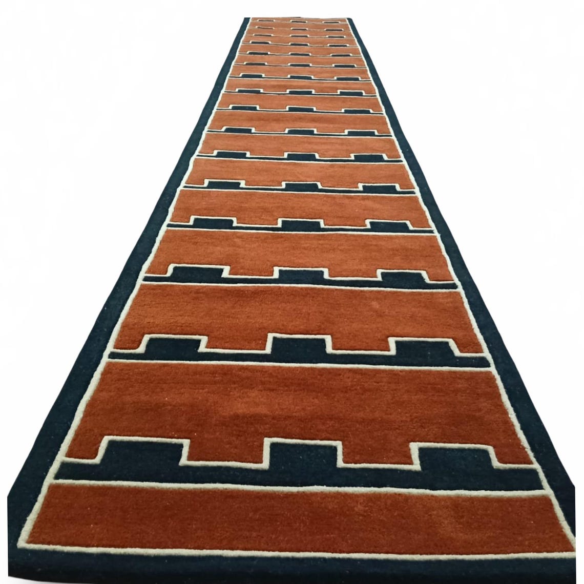 Contemporary Pattern Runner Rugs Hand-tufted Wool Runner Rug: Modern Geometric Design, Terracotta and ...