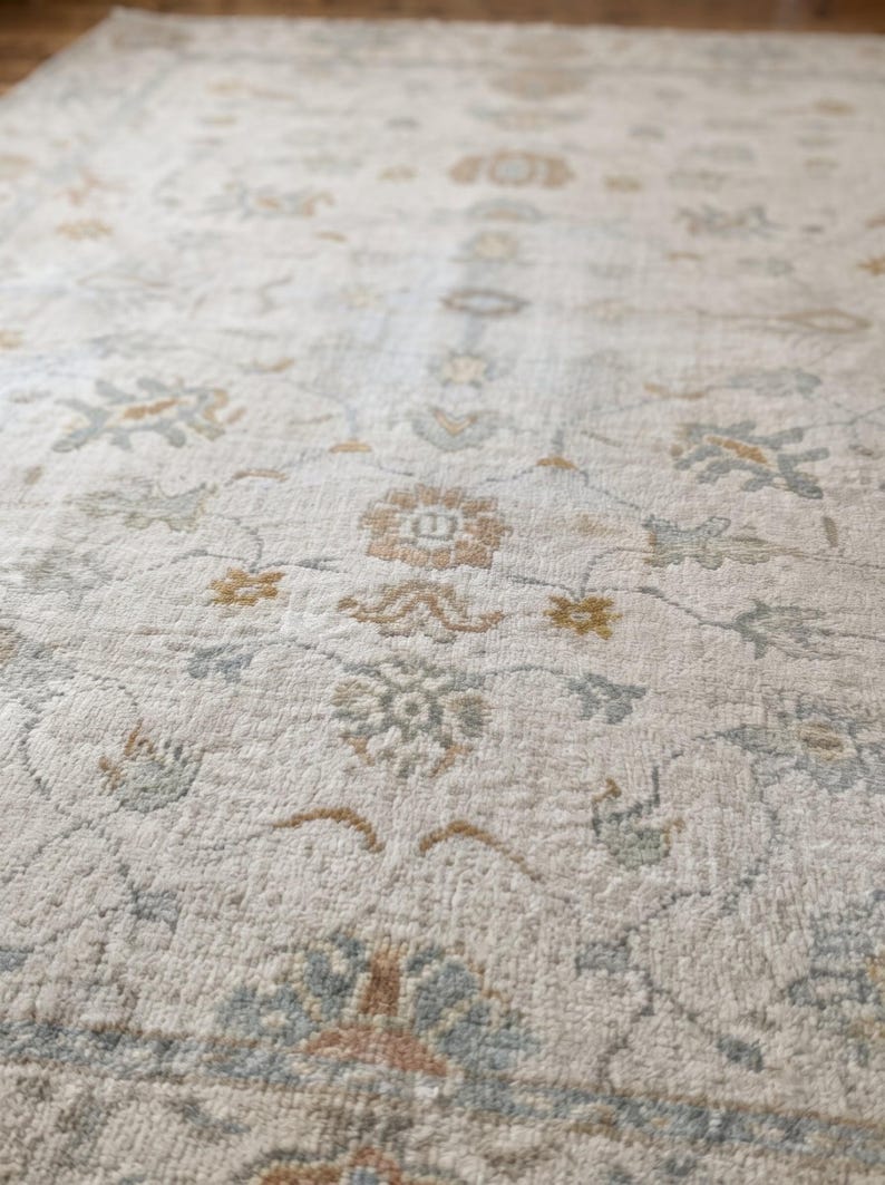 Cream Turkish Rug Soft Cream & Pastel Neutral Boho Rug - Vintage Style Floral Area Carpet ...