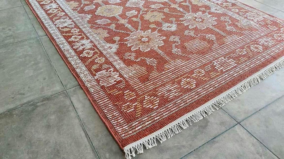 Hand-knotted Wool Rug, Terracotta Floral Rug for Living Room, Bedroom ...