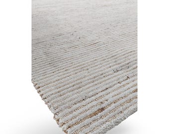 Hand-Knotted Wool and Jute Area Rug - Custom Sizes Available - Eco-Friendly Ivory Textured Striped Carpet - Modern Boho Home Decor