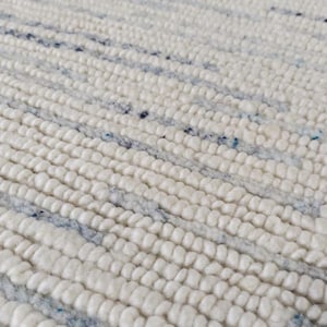 Hand Knotted white New Zealand Wool Rug: Maize Ivory Blue Thick Rug for Bedroom