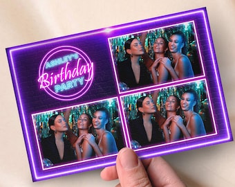 Neon Birthday Photo Booth Template: Disco Party, Purple & Blue (4x6 Strip) (Digital Download)