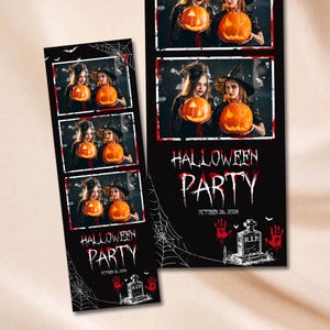Halloween Photobooth Template Fright Night Photo Booth Template red Black White 2x6 Photo Strips Overlay Scary Theme Spooky Trick or Treat