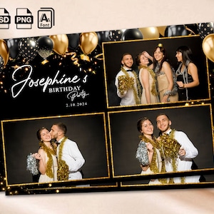 Geburtstag Photobooth Template Schwarz mit Gold und Silber Luftballons 100x160 Overlay Sweet 16 Photobooth Template Party Geburtstag Photobooth