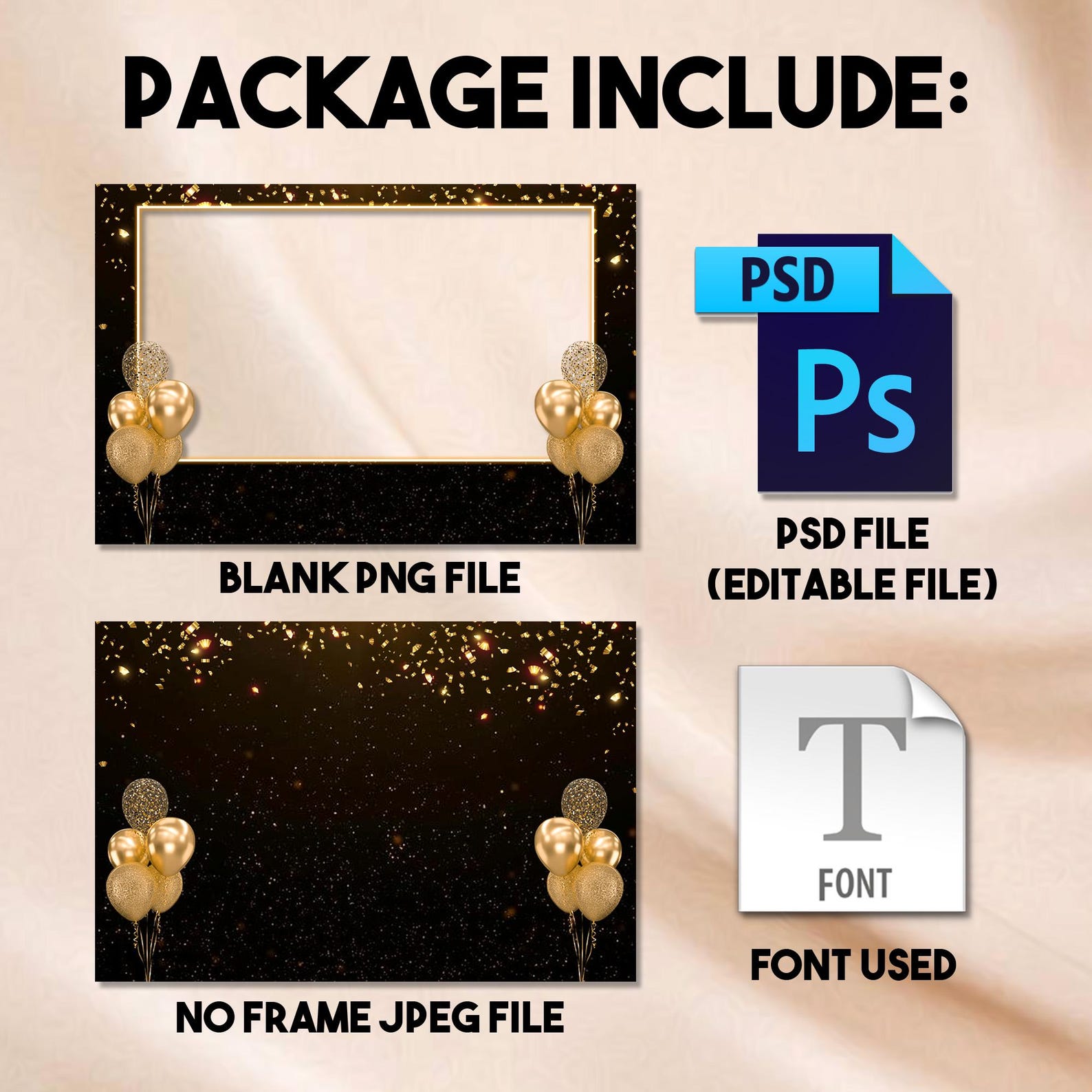 New Year Photobooth Template Black Gold Photo Booth Frame Balloon