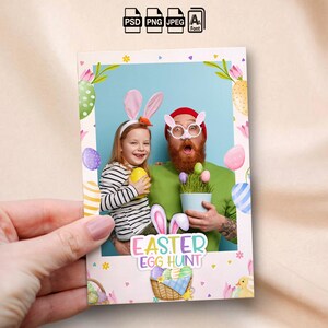 Feliz Páscoa Photobooth Template Domingo de Páscoa Photo Booth Overlay 4x6 Foto Tira Coelho Caça aos Ovos Foto postal Páscoa aniversário Festa