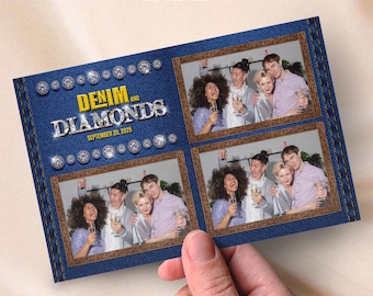 Denim and Diamonds Photobooth Template Jeans, Navy blue diamond glitters 4x6 Overlay Sweet16 Photo Booth Template Quinceanera Birthday Party