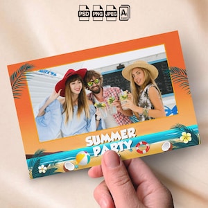 Summer Party Photobooth Template Tropical Party Photo Booth Beach Bikini Party Landscape 4x6 Photo Strip Hawaiian Booth Overlay Aloha Party