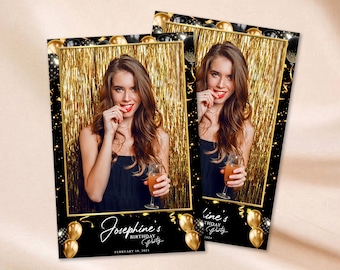 Birthday Photobooth Template Black with Gold and Silver balloons 4x6 photo strip Overlay Sweet 16 Photo Booth Template Birthday Photo Booth