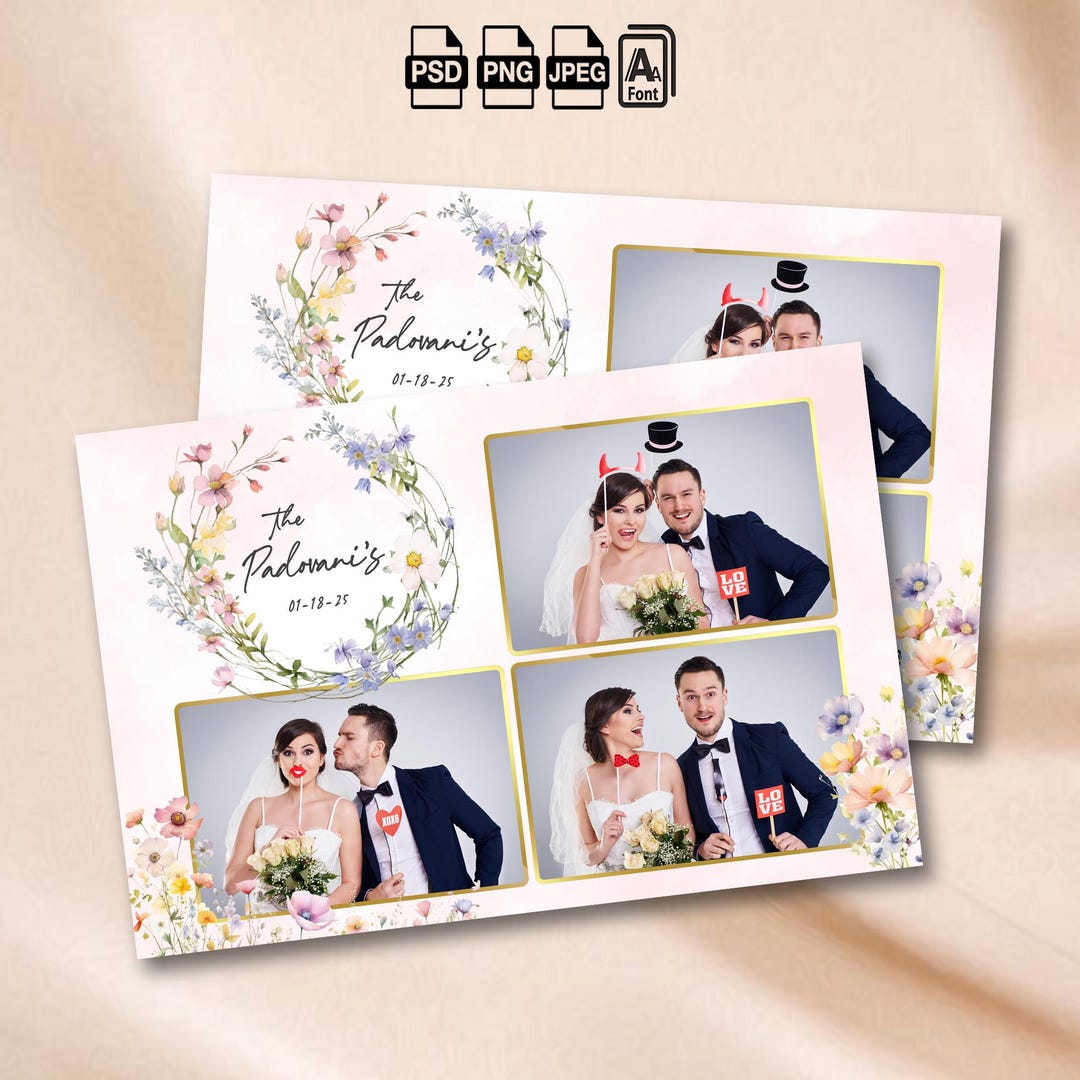 Wedding Photobooth Template Floral Wild Flowers 4x6 Overlay Sweet 16