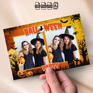 Halloween Photobooth Template Pumpkin Party Photo Booth Template Black and Orange 4x6 Photo Strip Mirror Photo Booth Overlay Scary Haunted