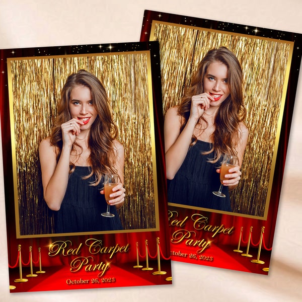 Red Carpet Photobooth Template Black with Gold and Red 4x6 Overlay Hollywood Party Photo Booth Template Movie Photo Booth Overlay Prom Night