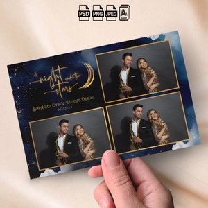 Starry Night Photobooth Template A Night Under the Stars Photo Booth Template Blue and Gold 4x6 Photo Strip Dinner Dance Photo Booth Overlay