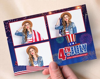 4th of July Photobooth Template US Independence Day Photo Booth Template Blue Red White Stars 4x6 Photo Strip American Photo Booth Overlay