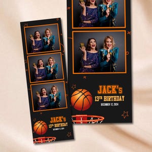 Geburtstag Photobooth Vorlage Basketball Photobooth Vorlage Schwarz, Orange 2x6 Streifen Overlay Sweet 16 Kleinkind Sport Thema Kinder Party