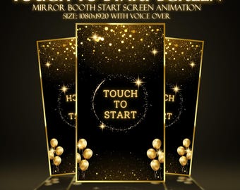 Touch to Start Photobooth Animation Magic Mirror Photo Booth Elegant Gold and Black Tap to Start Overlay MP4 Format 1080x1920 Welcome Screen