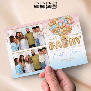 Gender Reveal Photobooth Template Baby Girl or Boy Party Photo Booth Template 4x6 Photo Strip He or She Party PhotoBooth Overlay Teddy bears