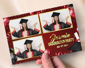 Graduation Photobooth Template Class of 2024 Photo Booth Template Red Black Gold 4x6 Photo Strip Graduation Party Photo Booth Overlay Prom