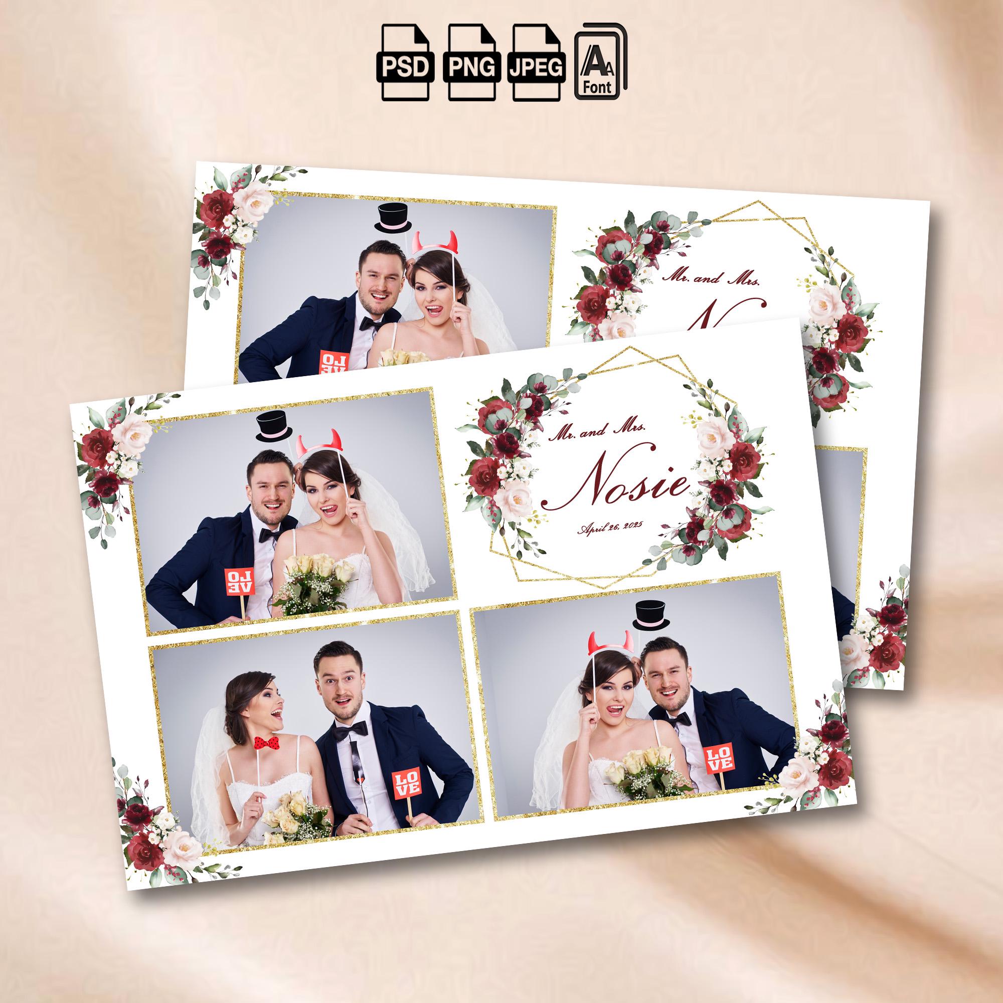 バーガンディフォトブーステンプレート 花柄ウェディングフォト