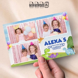 恐竜フォトブーステンプレート 子供の誕生日フォトブーステンプレート 4x6 写真ストリップオーバーレイ カラフルな水彩恐竜 初めての誕生日パーティー 面白い