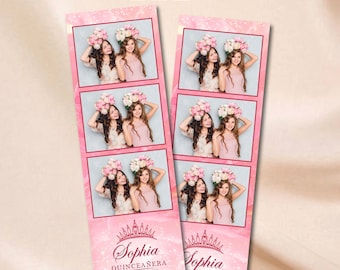 Sweet 16 Photobooth Template Quinceanera Photo Booth Overlay 2x6 Photo Strip Pink glitters Sweet Sixteen Photo booth Template 15th Birthday