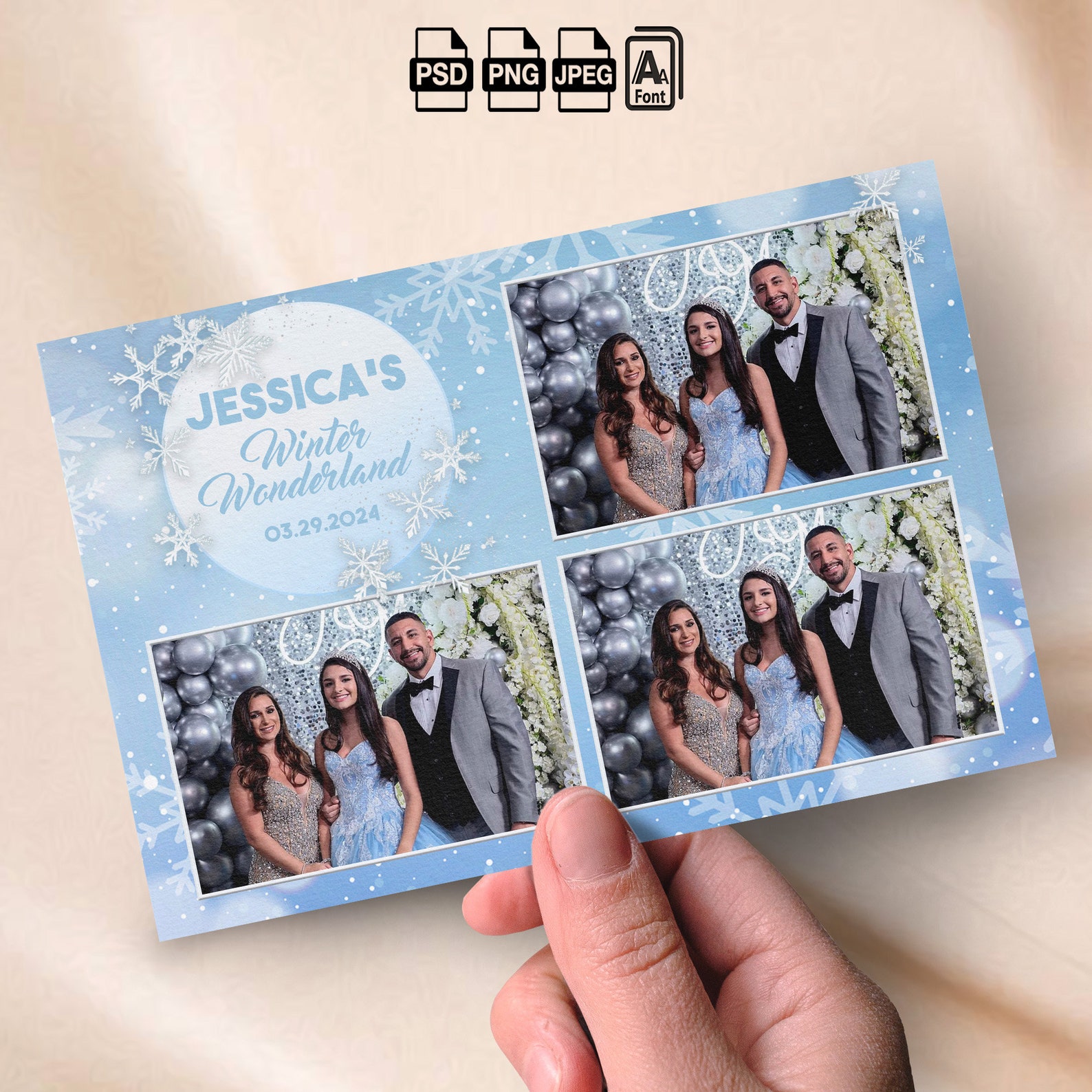 Photo Booth Topper Quinceañera Photobooth Template Light Blue Photo Booth Overlay 4x6 ...