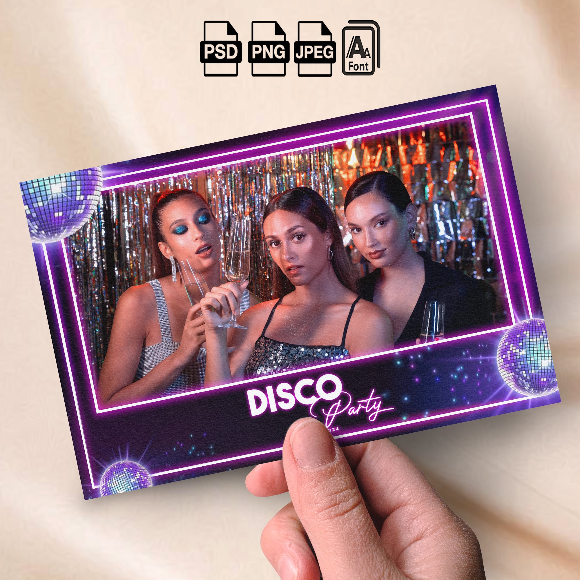 Neon Photobooth Template for Birthday and Disco lighting Photo booth Template, 4x6 Strip Birthday or Light the Night Prom Party Purple blue