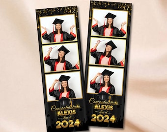 Graduation Photobooth Template Class of 2024 Photo Booth Template 2x6 Photo Strip Black and Gold Graduation Party Photo Booth Overlay Prom