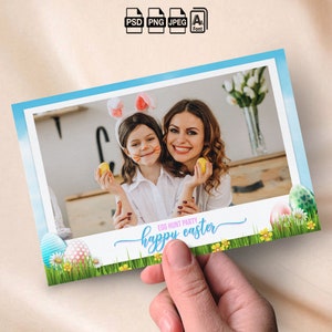 Modello di Photobooth di Buona Pasqua Modello di Photobooth della Domenica di Pasqua Sovrapposizione di Photobooth 4x6 Striscia fotografica Coniglio pasquale Caccia alle uova Cartolina Festa di compleanno di Pasqua
