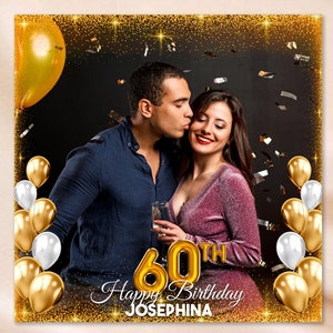 60th Birthday Party 360 Photo Booth Overlay 360Booth Overlay 360 PhotoBooth Template 360 Video Booth Gold white 40th 50th 70th Birthday