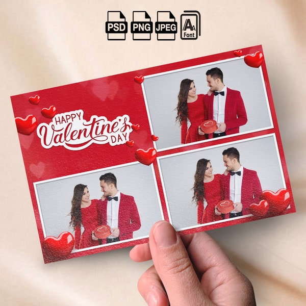 Valentine's Day Photobooth Template Valentines Photo Booth Template 4x6 Photo Strip Valentines Day Party Red Rose Photo Overlay 2x6 Template