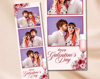 Galentine's Day Photobooth Template Galentines Photo Booth Red Pink Roses Floral 2x6 Strip Overlay Valentines Wedding Friends Dinner Party