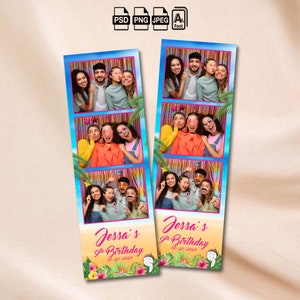 Hawaiian Wedding Photobooth Template Tropical Luau Party 2x6 photo strip Overlay Summer Theme  Photo Booth Template Aloha 1st Birthday Party